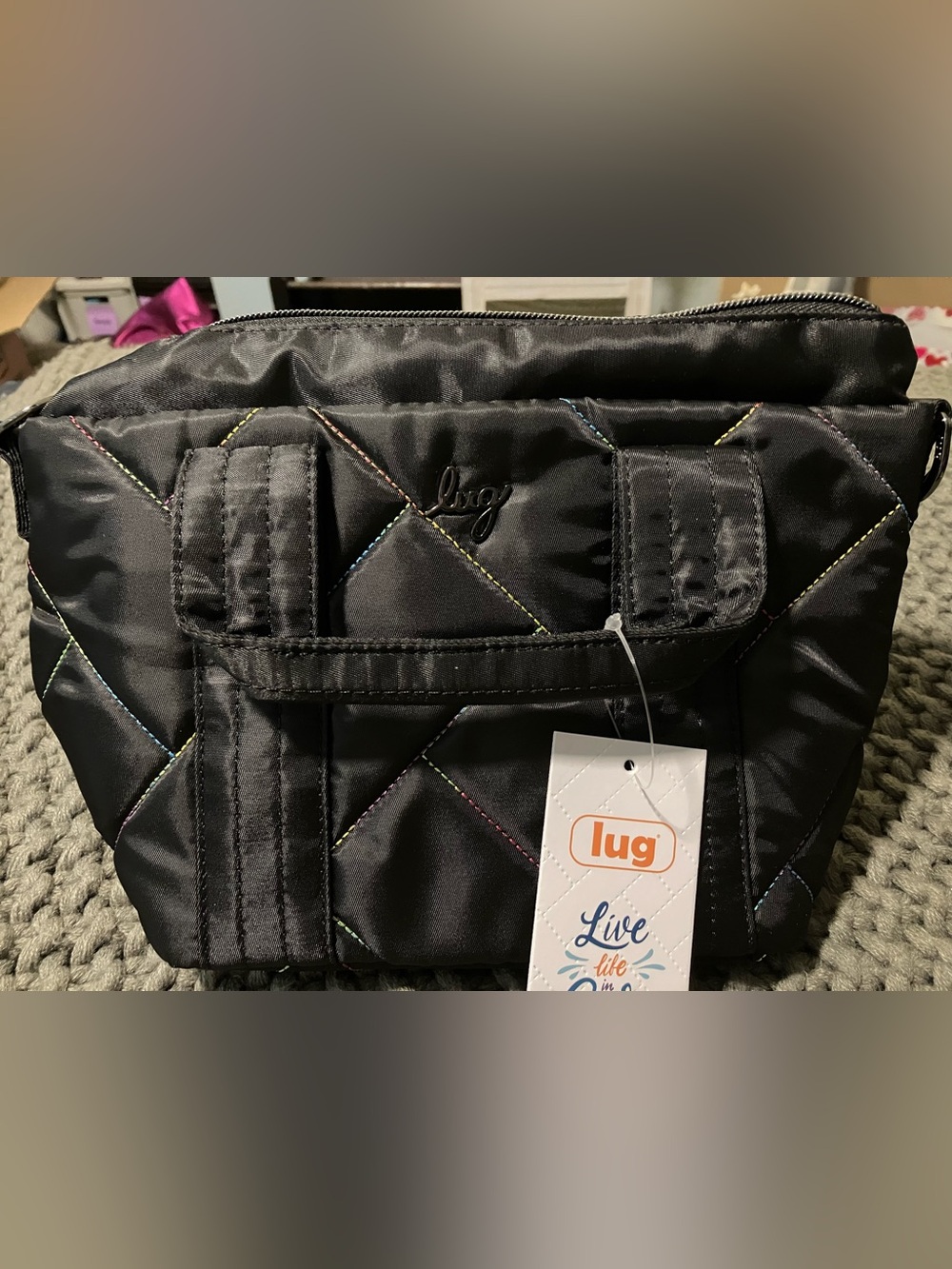 NWT Lug Dory Mini Black w/ Neon Rainbow Stitch Bag